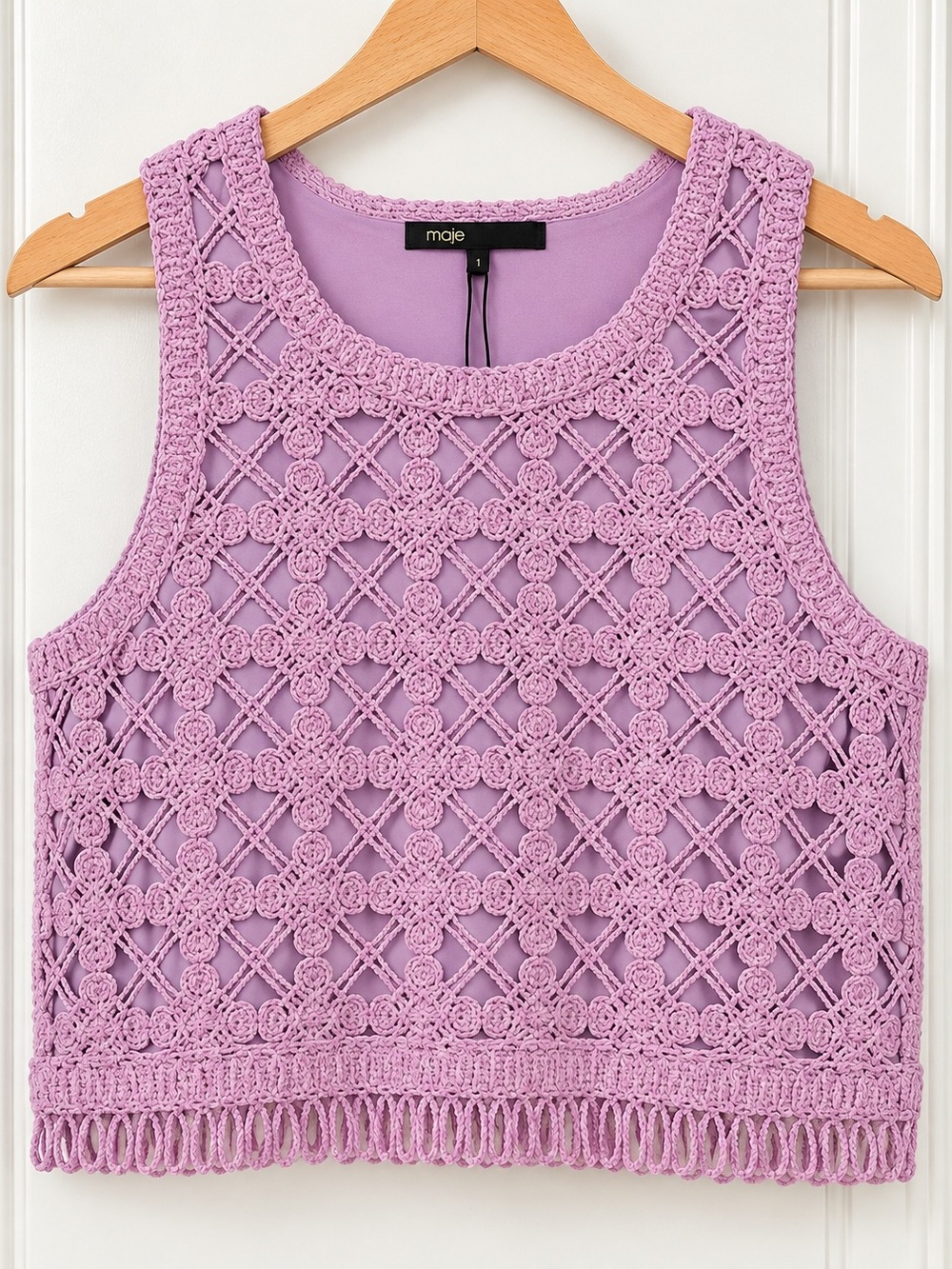 Maje Lilac Crochet Sleeveless Tank